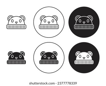 Baby hat line icon set. Beanie animal newborn baby cap icon in black color for ui designs.