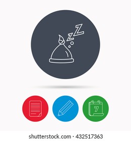Baby hat with nodule icon. Newborn cap sign. Toddler sleeping clothes symbol. Calendar, pencil or edit and document file signs. Vector