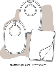 Baby hat, shoes and bib design flat sketch. vector illustration svg
