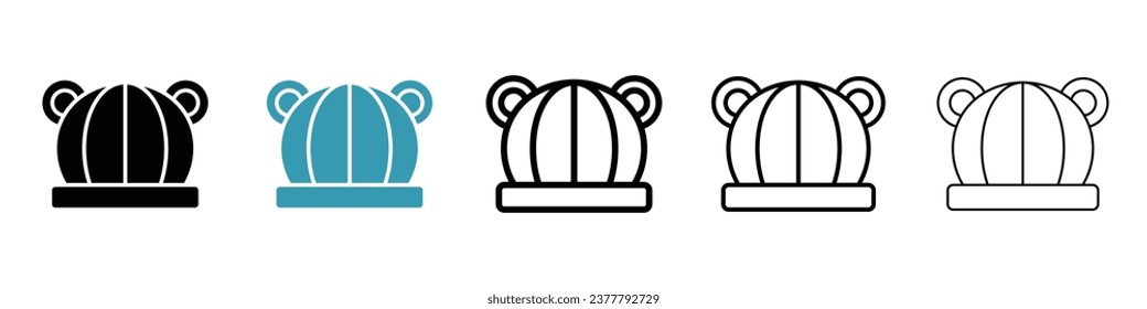 Baby hat sign icon set. Beanie animal newborn baby cap vector icon in black filled and outlined style.