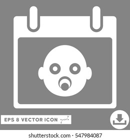 Baby Head Calendar Day icon. Vector EPS illustration style is flat iconic symbol, white color.