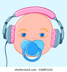 Baby head with earphones