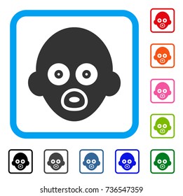 Baby Head icon. Flat gray iconic symbol in a light blue rounded frame. Black, gray, green, blue, red, orange color variants of Baby Head vector. Designed for web and application interfaces.