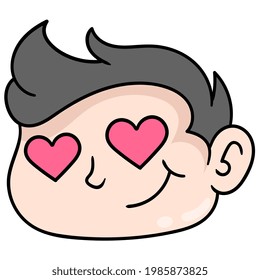baby head is in love admire expression, vector illustration carton emoticon. doodle icon drawing