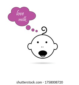 baby head love milk vector in pink