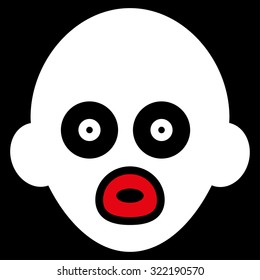 Baby Head vector icon. Style is bicolor flat symbol, red and white colors, rounded angles, black background.