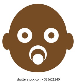 Baby Head vector icon. Style is flat symbol, brown color, rounded angles, white background.