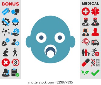 Baby Head vector icon. Style is bicolor flat symbol, cyan and blue colors, rounded angles, white background.