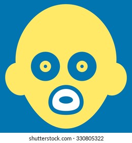 Baby Head vector icon. Style is bicolor flat symbol, yellow and white colors, rounded angles, blue background.