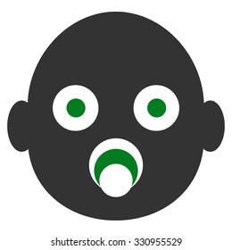 Baby Head vector icon. Style is bicolor flat symbol, green and gray colors, rounded angles, white background.