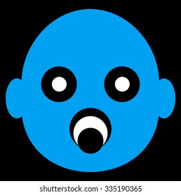 Baby Head vector icon. Style is bicolor flat symbol, blue and white colors, rounded angles, black background.