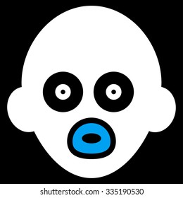 Baby Head vector icon. Style is bicolor flat symbol, blue and white colors, rounded angles, black background.