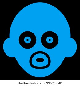 Baby Head vector icon. Style is flat symbol, blue color, rounded angles, black background.
