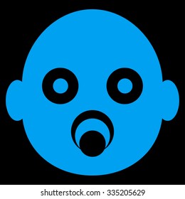 Baby Head vector icon. Style is flat symbol, blue color, rounded angles, black background.