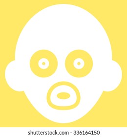 Baby Head vector icon. Style is flat symbol, white color, rounded angles, yellow background.