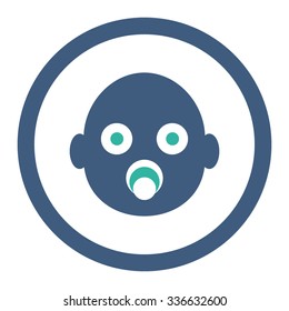 Baby Head vector icon. Style is bicolor flat rounded symbol, cobalt and cyan colors, rounded angles, white background.