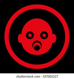 Baby Head vector icon. Style is flat rounded symbol, red color, rounded angles, black background.