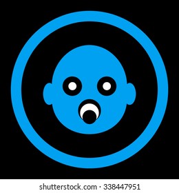 Baby Head vector icon. Style is bicolor flat rounded symbol, blue and white colors, rounded angles, black background.
