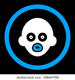 Baby Head vector icon. Style is bicolor flat rounded symbol, blue and white colors, rounded angles, black background.