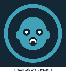 Baby Head vector icon. Style is bicolor flat rounded symbol, blue and white colors, rounded angles, dark blue background.