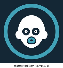 Baby Head vector icon. Style is bicolor flat rounded symbol, blue and white colors, rounded angles, dark blue background.