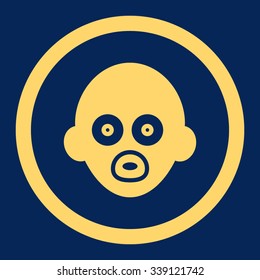 Baby Head vector icon. Style is flat rounded symbol, yellow color, rounded angles, blue background.