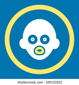 Baby Head vector icon. Style is bicolor flat rounded symbol, yellow and white colors, rounded angles, blue background.