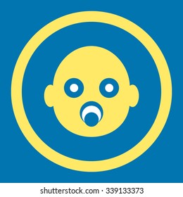 Baby Head vector icon. Style is bicolor flat rounded symbol, yellow and white colors, rounded angles, blue background.