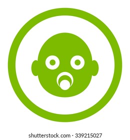 Baby Head vector icon. Style is flat rounded symbol, eco green color, rounded angles, white background.