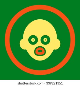 Baby Head vector icon. Style is bicolor flat rounded symbol, orange and yellow colors, rounded angles, green background.