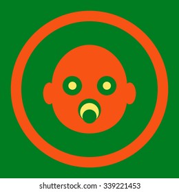 Baby Head vector icon. Style is bicolor flat rounded symbol, orange and yellow colors, rounded angles, green background.