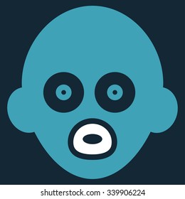 Baby Head vector icon. Style is bicolor flat symbol, blue and white colors, rounded angles, dark blue background.