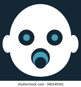 Baby Head vector icon. Style is bicolor flat symbol, blue and white colors, rounded angles, dark blue background.