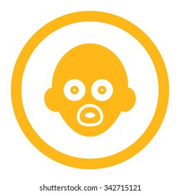 Baby Head vector icon. Style is flat rounded symbol, yellow color, rounded angles, white background.