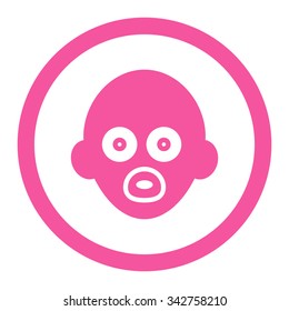 Baby Head vector icon. Style is flat rounded symbol, pink color, rounded angles, white background.