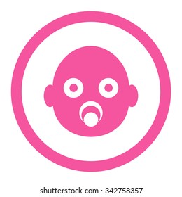 Baby Head vector icon. Style is flat rounded symbol, pink color, rounded angles, white background.
