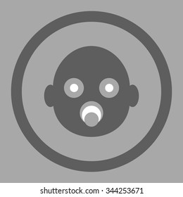 Baby Head vector icon. Style is bicolor flat rounded symbol, dark gray and white colors, rounded angles, silver background.