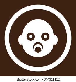 Baby Head vector icon. Style is flat rounded symbol, white color, rounded angles, brown background.