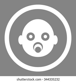 Baby Head vector icon. Style is flat rounded symbol, white color, rounded angles, gray background.