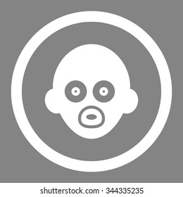Baby Head vector icon. Style is flat rounded symbol, white color, rounded angles, gray background.