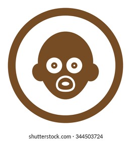 Baby Head vector icon. Style is flat rounded symbol, brown color, rounded angles, white background.
