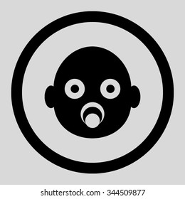 Baby Head vector icon. Style is flat rounded symbol, black color, rounded angles, light gray background.