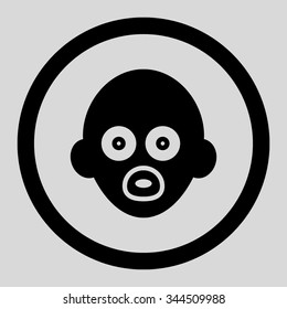 Baby Head vector icon. Style is flat rounded symbol, black color, rounded angles, light gray background.