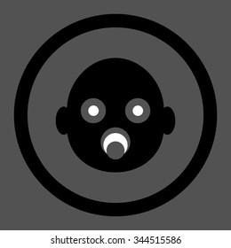 Baby Head vector icon. Style is bicolor flat rounded symbol, black and white colors, rounded angles, gray background.