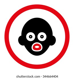 Baby Head vector icon. Style is bicolor flat rounded symbol, intensive red and black colors, rounded angles, white background.