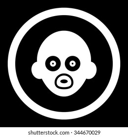 Baby Head vector icon. Style is flat rounded symbol, white color, rounded angles, black background.