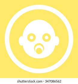 Baby Head vector icon. Style is flat rounded symbol, white color, rounded angles, yellow background.