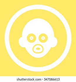 Baby Head vector icon. Style is flat rounded symbol, white color, rounded angles, yellow background.