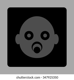 Baby Head vector icon. Style is flat rounded square button, gray and black colors, silver background.
