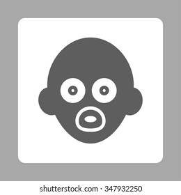 Baby Head vector icon. Style is flat rounded square button, dark gray and white colors, silver background.